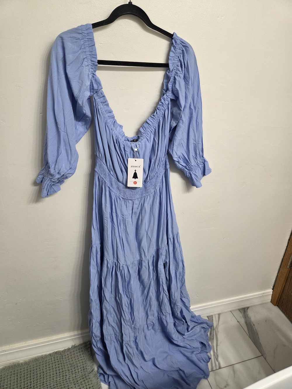 Off-Shoulder Light Blue Maxi Dress with Side Slit - Picture 2 of 2
